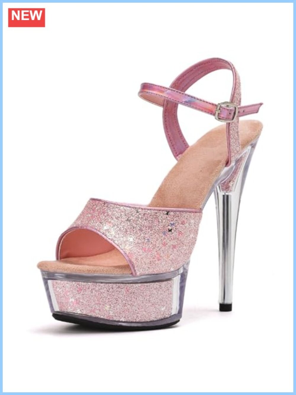 Glitter Platform Stiletto Heel Sandals with Cross Ankle Buckle Round Toe Party